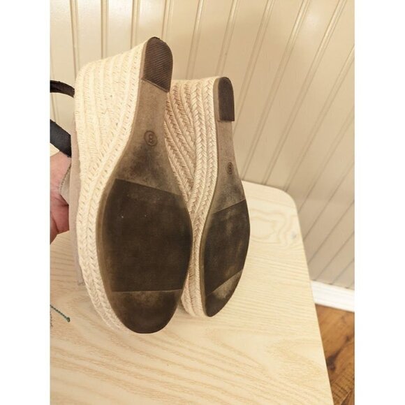 Dolcetta Taupe/Black Peep Toe Sling Back Espadrille Wedge Women's Size 8 - Picture 7 of 7